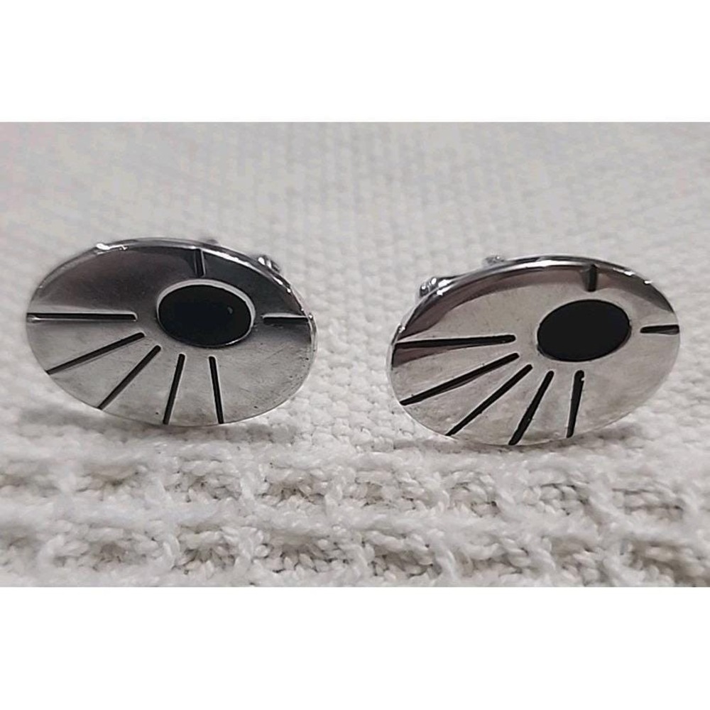 Vintage Hickok cufflinks Silver Black MCM Sunburst